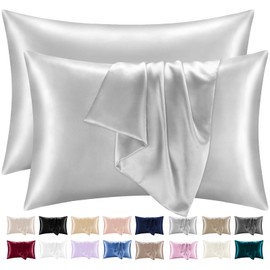 Lazzaro Home Satin Silk Pillowcases For Hair And Skin 2 Pack Pillow Cases with Envelope Closure Pillowcase Size 50 x 75 cm (Grey, 2pcs Pillowcases (50x75cm))