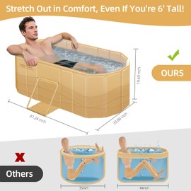 47 Inches Portable Collapsible Bathtub for Adult, Foldable Bathtub for Shower, Portable Shower Bath Tub for Adults, Suitable for Home and Outdoor