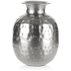 com-four® Metal Vase, Metal Vase for Flowers, Decorative Vase for Home and Office, Vase with Dents, Room Decoration, Hammered Look (Design 4)