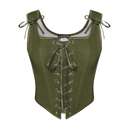 Corset Tops for Women Lace Up Bustier Bodice Renaissance Vintage Corset Top Olive Green Size 16