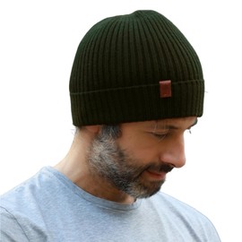 Fancet 100% Merino Wool Hat for Men Women Winter Hat Men Warm with Fleece Lining for Running Golf, Unisex Fit, Soft & Stretchy Wool Hat Men, Knitted Hats for Men, Green