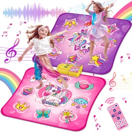 VATOS Double Dance Mat for Girls - 4 Game Modes & 9 Challenge Levels with Adjustable Volume, Led Light & Wireless Bluetooth | Music Play Mat Birthday Gifts Toys for Kids Ages 3 4 5 6 7 8 9+ Years Olds
