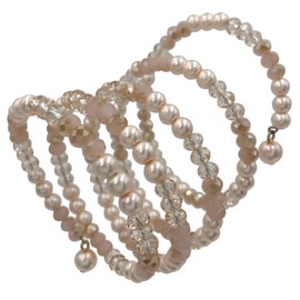 Gypsy Jewels Multi Color Glass Bead Stacking Boutique Style Wrap Around Bangle Bracelet (Simulated Pearl Pink)