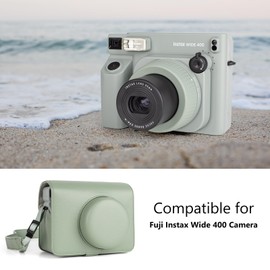 MUZIRI KINOKOO Case Compatible for Instax Wide 400 Camera, PU Leather Protective Case for Fuji Instax Wide 400 Instant Camera with Adjustable Shoulder Strap - Green