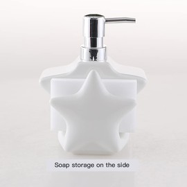 WAYUTO 13.5oz Ceramic Star Shape Soap Dispenser with Sponge Holder Hand Soap Lotion Dispenser for Bathroom Countertop Dish Soap Dispenser for Kitchen Sink
