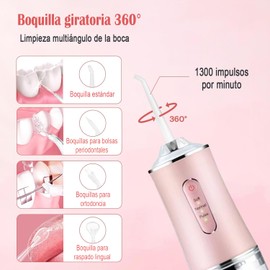 Irrigador Bucal,Limpieza Dental Portatil,3 Modos de Limpieza y 4 Puntas,irrigador Dental Inalámbrico 220ML,IPX7 impermeable,Irrigador Oral Desmontable Para Dientes,Encías,para Hogar,Viajes (Color 2)