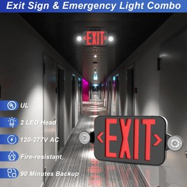 Black LED Exit Sign Light with Emergency Battery Backup – UL 924 Compliant, Flexible End/Hang/Ceiling Mount, 120-277V AC, Flame-Retardant, Indoor Damp Rated, Energy-Efficient, 5-Year Warranty (1-Pack)