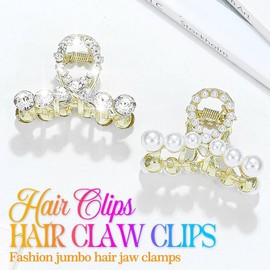 CASDRE Metal Pearl Hair Clips Rhinestone Hair Claw Clips Sparkly Mini Hairpins Accessories for Women (Pack of 2) (Pearl & Crystal, One Size)