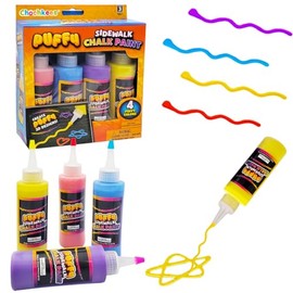 Chochkees Liquid Sidewalk Chalk Paint 4oz, Puffy Sidewalk Chalk for Kids, Assorted Colored, Perfect For Party Favors (4-Pack)