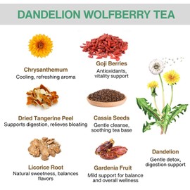 Dandelion Wolfberry Tea Bags – 10g x 20 Bags Liver and Kidney Cleanse Detox & Repair tea, Organic Dandelion Tea with Goji Berry, Chrysanthemum, Cassia Seed, Licorice – Herbal Kidney Detox Tea
