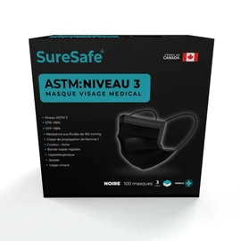 SureSafe 100 PCS ASTM Level-3 Masks Disposable, Black face mask, Medical mask, Disposable Masks with Earloops, dust mask