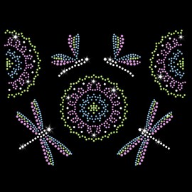 Libelle Mandala Bügelbild Strass und Strass Transfers für T-Shirts von JCS Rhinestones