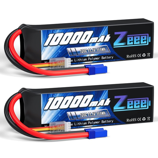 Zeee 3S Lipo Battery 10000mAh 11.1V 120C with EC5 Connector Soft Case RC Battery for RC Car Truck Tank Racing Hobby Models (2 Pack)
