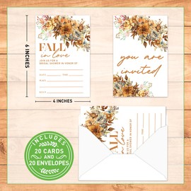 Weifuju Fall in Love Bridal Shower Invitations, Fall Autumn Bridal Shower Invitations Bride To Be Invite Cards, 20 Invites with Envelopes (4"x6")
