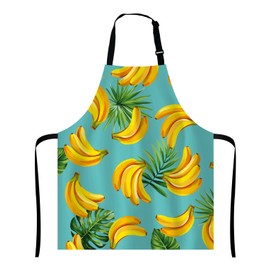 Wasach Tropical Palm Leaves and Bananas Apron,Adjustable Neck Bib Apron for Men Women,Suitable for Kitchen Cooking Waitress Chef Apron