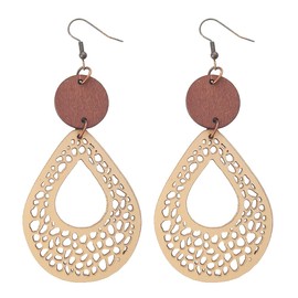 Azusa Sun Geometric Teardrop Earrings Retro Hollow Out Leather Earrings Brown Large Dangle Earrings Christmas Jewelry Gifts for Women