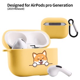 Cute Corgi Case Compatible with AirPods Pro with Keychain, Cartoon Dog Design Soft TPU Cover for AirPods Pro Charging Case Smooth Protective Shell for Girl Women（Yellow）