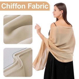 VONJUMA Stole Women's Chiffon Summer Scarf Women's Festive Stole for Evening Dress or Wedding Dress Wedding Scarf Champagne Gold Gift for Mother's Day