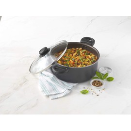 GoodCook Everyday Nonstick Dutch Oven with Lid, 4.7 Quart, Black, Aluminum Base for Even Heating, Tempered Glass Lid, Ergonomic Flame Guard Handles, Easy to Clean, Ideal for Soups and Stews