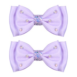 3” Light Purple Silk Satin Hair Ribbon Bow Alligator Clips,Glitter Rhinestone Hair Barrettes Pins Accessory for Teen Girls Kids Fall Wedding Birthday Dress Decoration Gift in Pairs