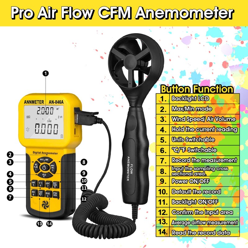 LYCEBELL LC-846A Pro Anemometer, Wind Speed Meter, Wind Velocity Airflow