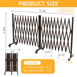AkiiGer Metal Expandable Barrier Fence for Dogs, Portable Barricade Gate with Casters, Foldable Pet Gate Indoor Outdoor for Rooms, Stairs, Driveway, Garage, Yard, Doorways, 17 Feet, Brown