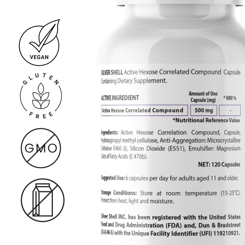 Active Hexose Correlated Compound Supplements – 120 Vegan Caps, 500mg