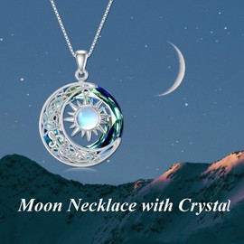 REDSUN Amber Sun Necklace 925 Sterling Silver Moon and Sun Necklace Amber Moonstone Moon Sun Pendant Amber Jewellery Gift for Women Girls Sterling Silver, Sterling Silver, Moonstone