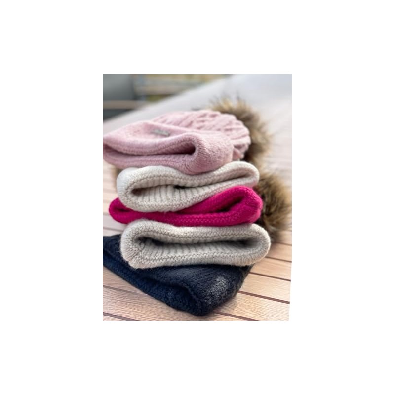 Neverless® Women's Knitted Hat without Lining Fur Pom Faux Fur
