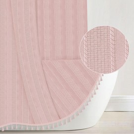 Seasonwood Pink Fabric Boho Shower Curtain Textured Vertical Stripe Tassel Shower Curtain Farmhouse Minimalist Cute Shower Curtains Pink, 72x72