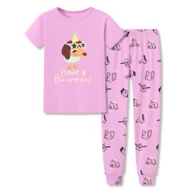 Topgal Dog Theme Pajamas for Little Girls Dachshund Cotton Short Sleeve Pant 2 Piece Comfort Kids Jammie Set Size 8