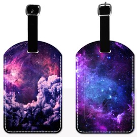 Pzmaonze 2 Pack Luggage Tag for Suitcase, Dreamscape Galaxy Starfield PU Leather Suitcase Tags with Privacy Flap Name ID Label and Adjustable Leather Loop for Women Men Luggage Travel Essentials