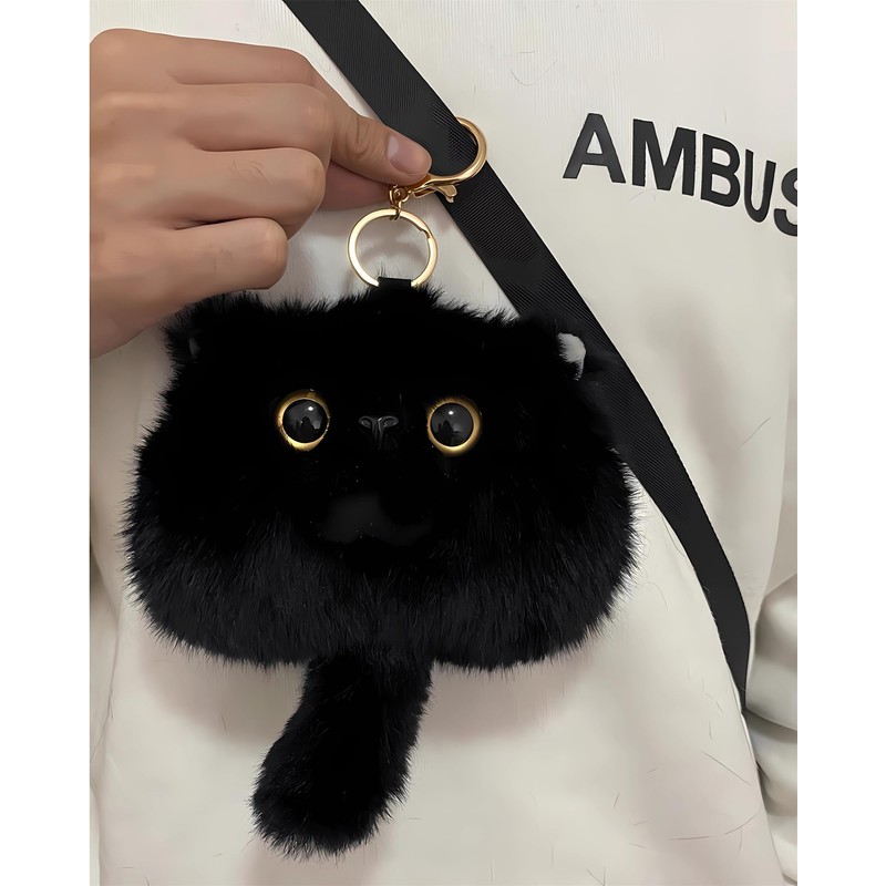 HUIJUFU Cute Cat Plush Purse Keyring Women's Birthday Gift