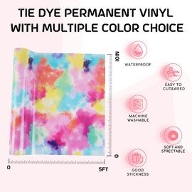 Tintnut Easter Permanent Vinyl Roll - 12 inch x 5ft, Tie Dye Permanent Vinyl for Cricut Machine, Rose Clouds Permanent Vinyl Sheets, Permanent Adhesive Vinyl, Rainbow Vinyl Permanent