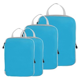 PATIKIL Compression Packing Cube for Travel, 4 Set Waterproof Nylon Luggage Organizer Bags Lightweight Compression Cube for Outdoor Suitcases Backpack, Sky Blue