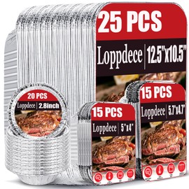 75 Count Aluminum Pans Full Size,Disposable Foil Pans,Heavy Duty Deep Foil Pans 25PCS 12.5"x10.5",15PCS 5.7"x4.7",15PCS 5"x4",Round Egg Tart Foil Trays Diameter 2.8"20PCS for Baking Cooking Prepping