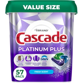 Cascade Platinum Plus Dishwasher Pods – Maximum Grease-Fighting & Stain Removal, Fresh Scent, 57 Count