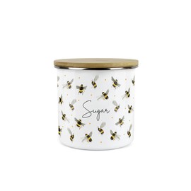 Purely Home Scattered Bees Sugar Canister - White Metal Enamel Kitchen Medium Sized Food Storage Container