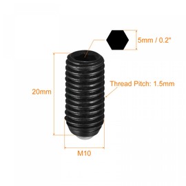 sourcing map Ball Point Set Screws, 5pcs M10 x 20mm High Carbon Steel Metric Spring Hex Socket Grub Screw