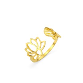 Dreamtimes Lotus Flower Rings for Women Dragonfly Ring Inspiration Lotus Flower Rings Open Adjustable Finger Ring Vintage Jewellery Buddha Yoga Ring Wedding Ring Christmas Gifts, Stainless Steel, No