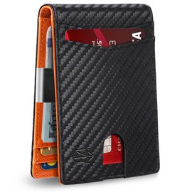 Zitahli TikTokShopRestock Zitahli Slim Card Holder With Money Clip Minimalist Bifold Leather Men Wallet Cash Organization Id Window Sleek Profile - Color: Carbon Black and Orange