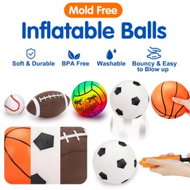 5 Pack Sports Balls Set for Kids with Bag Includes Football Soccer Basketball Baseball Volleyball Fun Indoor Outdoor Toys Sport Soft Bouncy Playground Kickball Hand Pump Toddler 1-3 2-4 3-5 5-7 Gifts