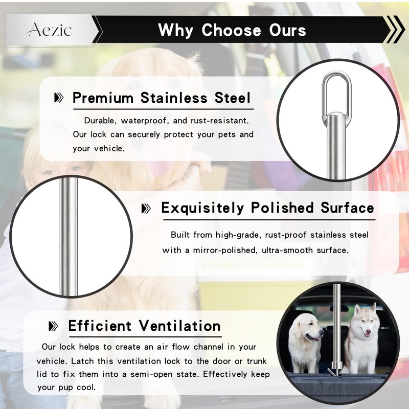 Aezic Car Tailgate Vent Lock, Stainless Steel Tailgate Stand Off