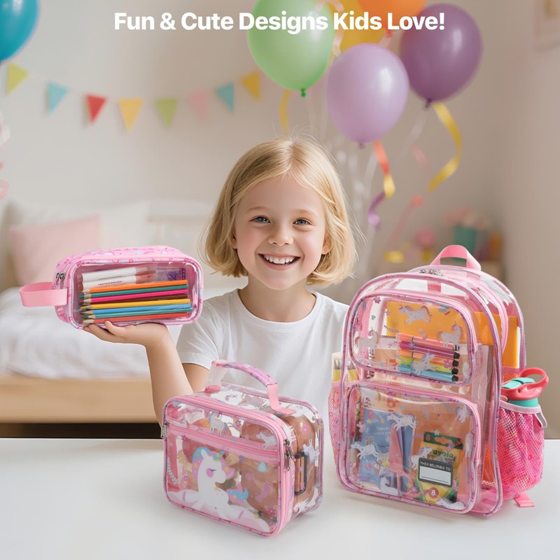 Bagseri Clear Backpack and Lunch Bag Set for Kids -