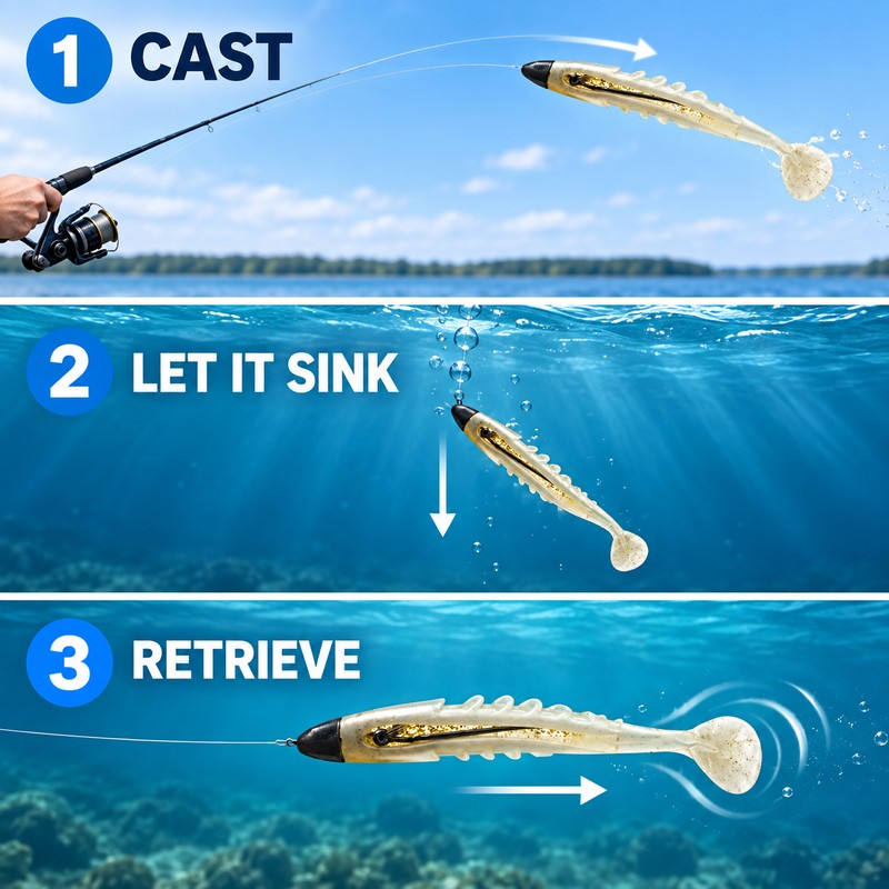 T-Tail Jig Head Soft Fishing Lure with Barbed Hook, Sinking