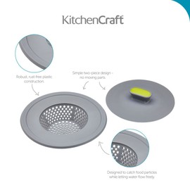 KitchenCraft 2-in-1 Plastic Plug and Sink Strainer, 11.5 cm (4.5") - Grey / Green