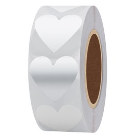 Hylabelest Coloured Dot Heart Stickers 30mm Love Shape Valentine's Day Gift Labels (Silver)