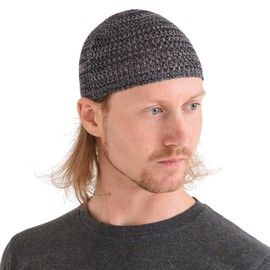 CHARM Silk Kufi Hat Skull Cap - Mens Beanie Hat Handmade in Japan Stretchy Mens Womens Mix Black