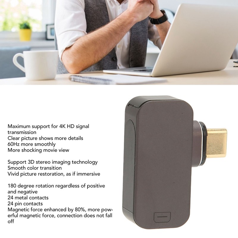 Magnetic MiniDP Adapter 24pin 4K 60Hz 180 Degree Rotation 10Gbps