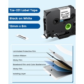 Upwinning Tze-231 Tze 231 Tze231 Label Printer Tape 12 mm Compatible with Brother P-touch Bands 12 mm for Brother P Touch Cube Bluetooth Monochrome PTH110 H107B 1000 1010 Labelling Device, Pack of 5